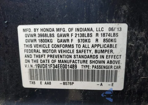 2014 Acura Ilx 2.0L from USA, damaged, VIN 19VDE1F34EE001489